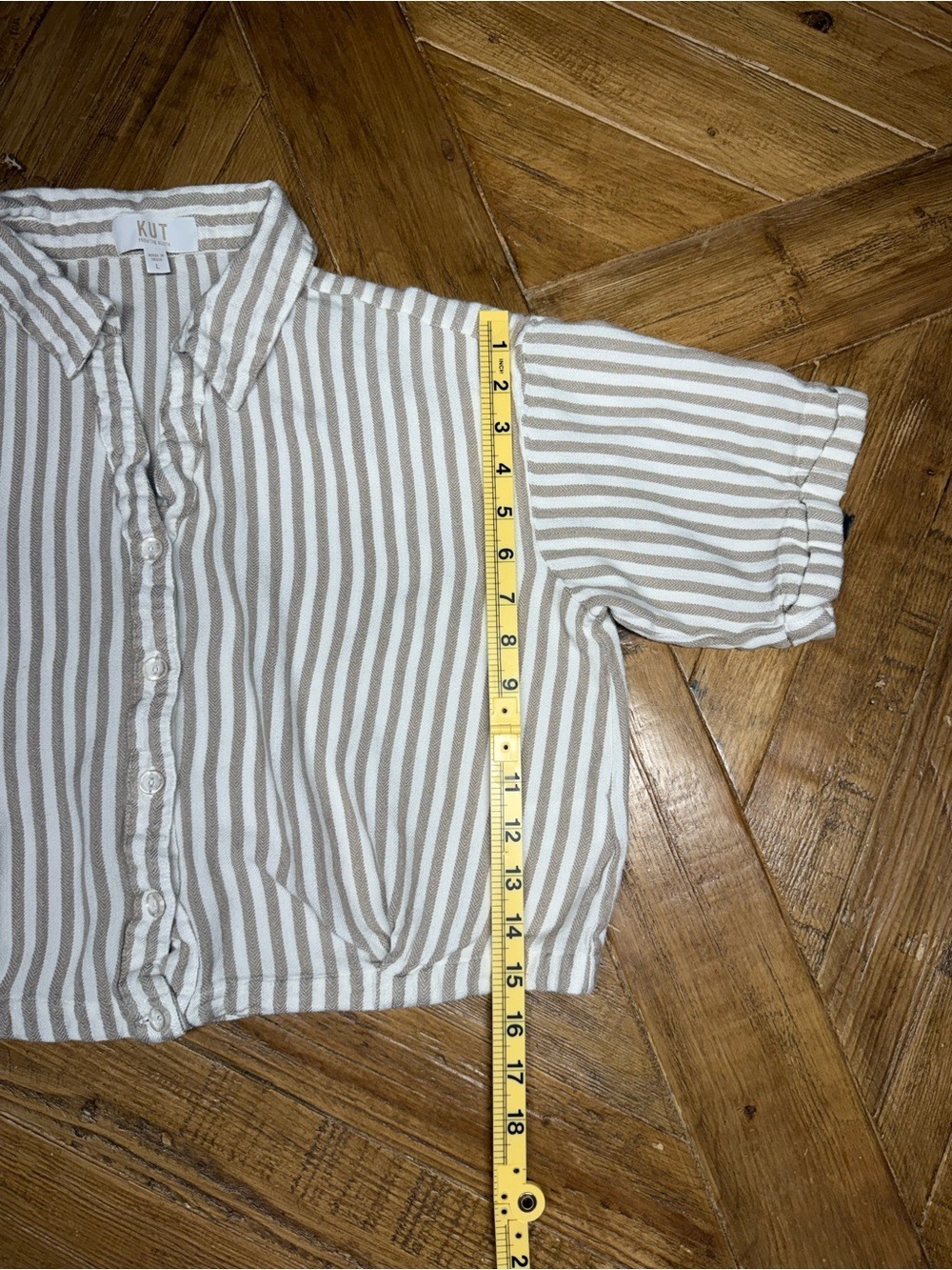 KUT from the Kloth Donna Striped Top Size Large Ivory Taupe Linen Blend - Picture 6 of 11